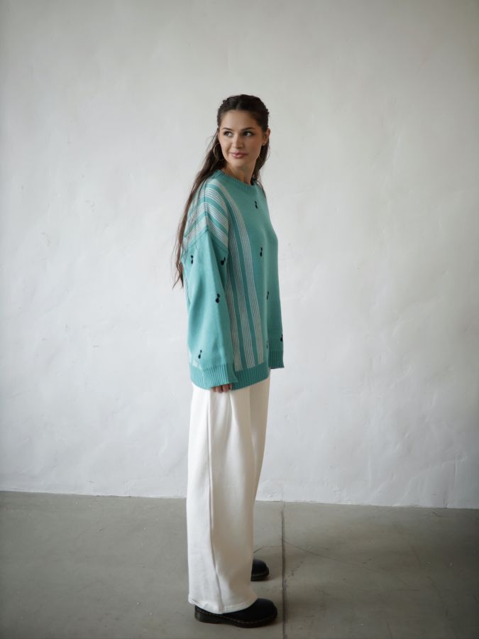 Свитер бирюзовый с нотами