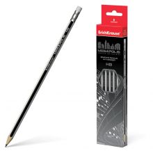 Карандаш чернографитный ERICH KRAUSE, 1 шт., «Megapolis», HB, с ластиком, корпус серебристый, заточенный, 32860