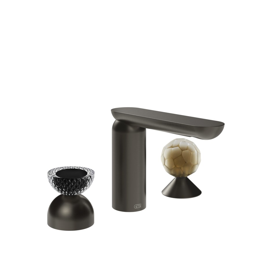 Смеситель для раковины Gessi Perle 74748 без донного клапана с вентилем-полусферой из муранского стекла Balloton и вентилем-сферой из муранского стекла Battuto