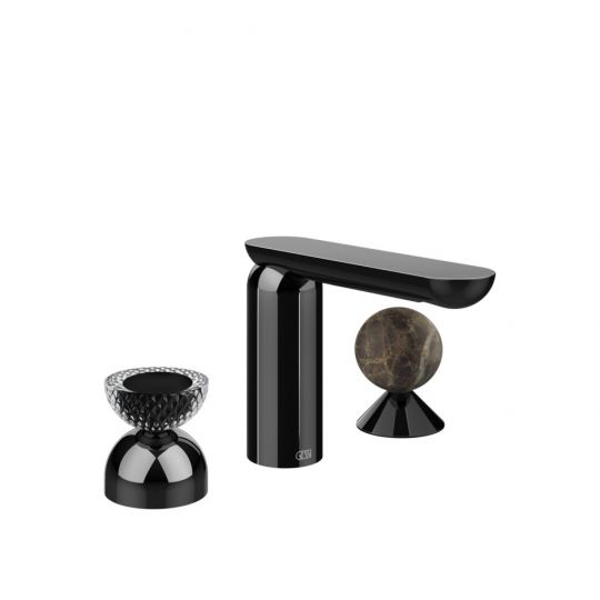 Смеситель для раковины Gessi Perle 74718 без донного клапана с вентилем-полусферой из муранского стекла Balloton и вентилем-сферой из мрамора Emperador Dark схема 3
