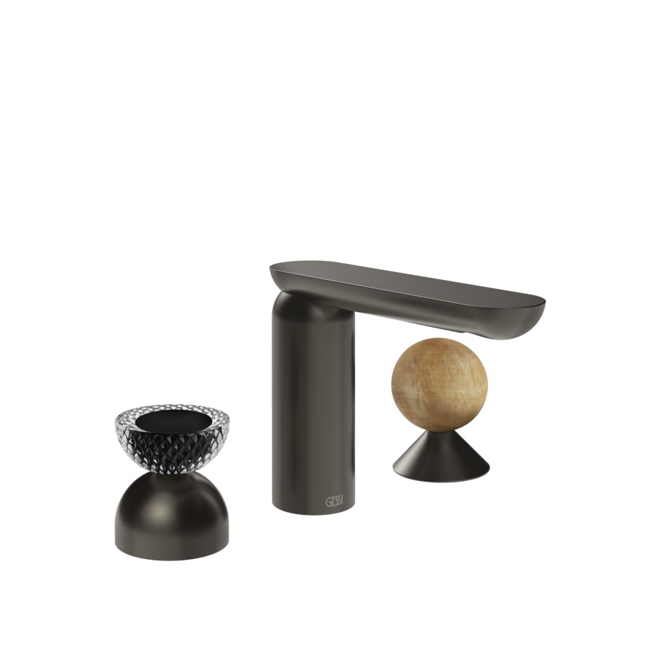 Смеситель для раковины Gessi Perle 74738 без донного клапана с вентилем-полусферой из муранского стекла Balloton и вентилем-сферой из камня Onyx Cola