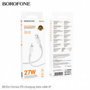 Кабель Type-C-8 pin 1м 3A PD27Вт BX116, ткань,бел.