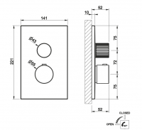 Смеситель для душа Gessi Incastri 75133 с термостатом на 1 позицию схема 2