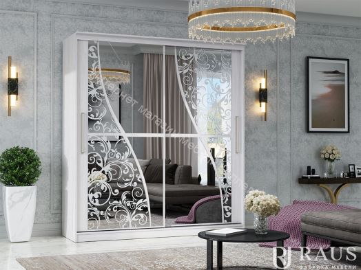 Шкаф-купе с зеркалами Гамма-19 (Волна) Ясень Анкор светлый