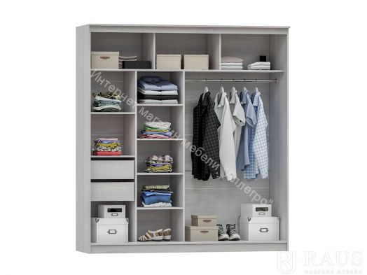 Шкаф-купе с зеркалами Гамма-19 (Волна) Ясень Анкор светлый