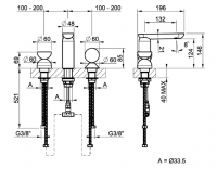 Смеситель для раковины Gessi Perle 74748 без донного клапана с вентилем-полусферой из муранского стекла Balloton и вентилем-сферой из муранского стекла Battuto схема 2 Смеситель для раковины Gessi Perle 74748 без донного клапана с вентилем-полусферой из муранского стекла Balloton и вентилем-сферой из муранского стекла Battuto схема 2