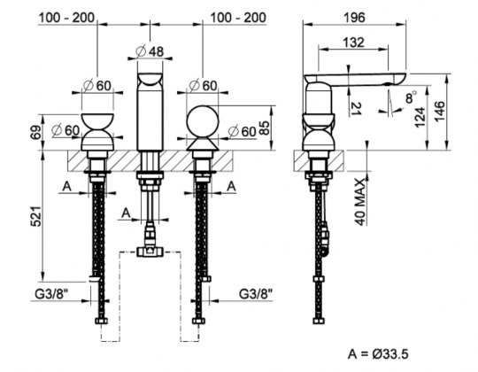 Смеситель для раковины Gessi Perle 74748 без донного клапана с вентилем-полусферой из муранского стекла Balloton и вентилем-сферой из муранского стекла Battuto схема 2 Смеситель для раковины Gessi Perle 74748 без донного клапана с вентилем-полусферой из муранского стекла Balloton и вентилем-сферой из муранского стекла Battuto схема 2