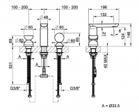 Смеситель для раковины Gessi Perle 74728 без донного клапана с вентилем-полусферой из муранского стекла Balloton и вентилем-сферой из муранского стекла Sfaccettato схема 2