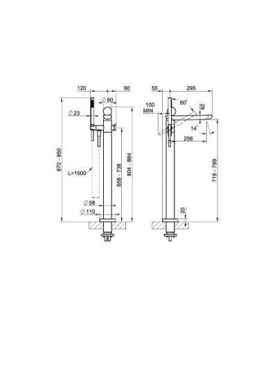Смеситель для ванны Gessi Perle 74629 напольный с ручным душем и переключателем с вентилем из муранского стекла Pulegoso схема 2