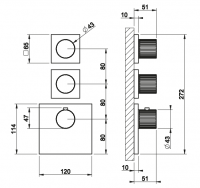 Смеситель для душа Gessi Incastri 75304 с термостатом вертикальная установка 2 запорных вентиля схема 2