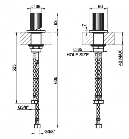 Смеситель для ванны Gessi Incastri 75100 встраиваемый на 1 выход схема 2