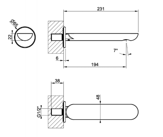Излив Gessi Perle 74041 настенный для ванны схема 2