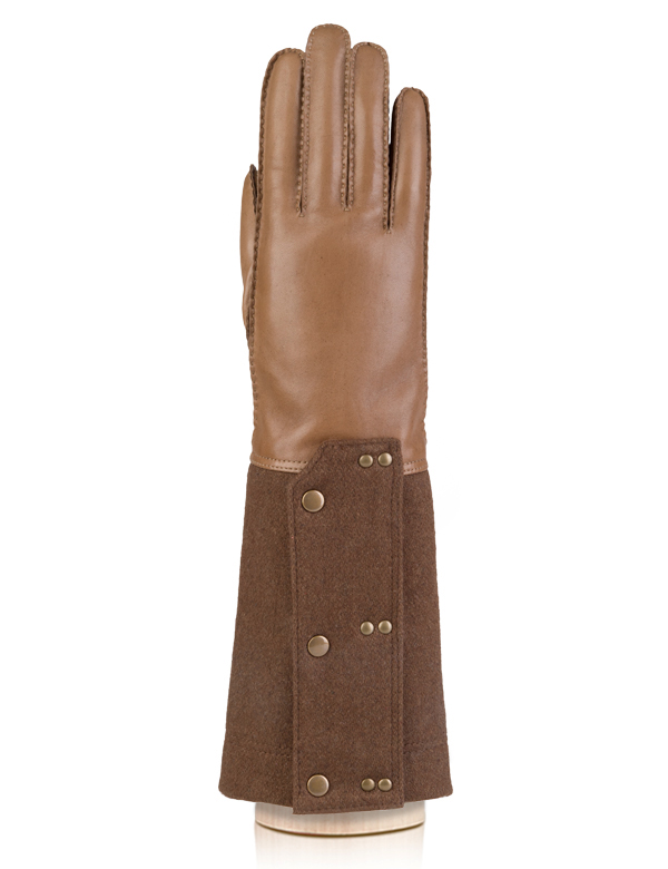 Перчатки женские ш+каш. F-HS0097 taupe/brown ELEGANZZA