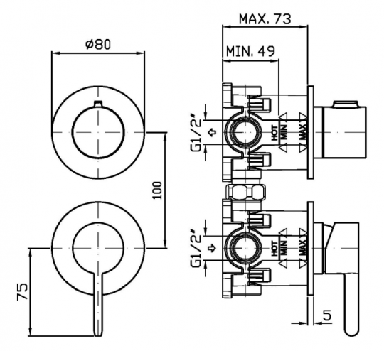 Встраиваемый смеситель для душа Zucchetti Isy22 ZIS778 с переключателем на 2 источника схема 2 Встраиваемый смеситель для душа Zucchetti Isy22 ZIS778 с переключателем на 2 источника схема 2