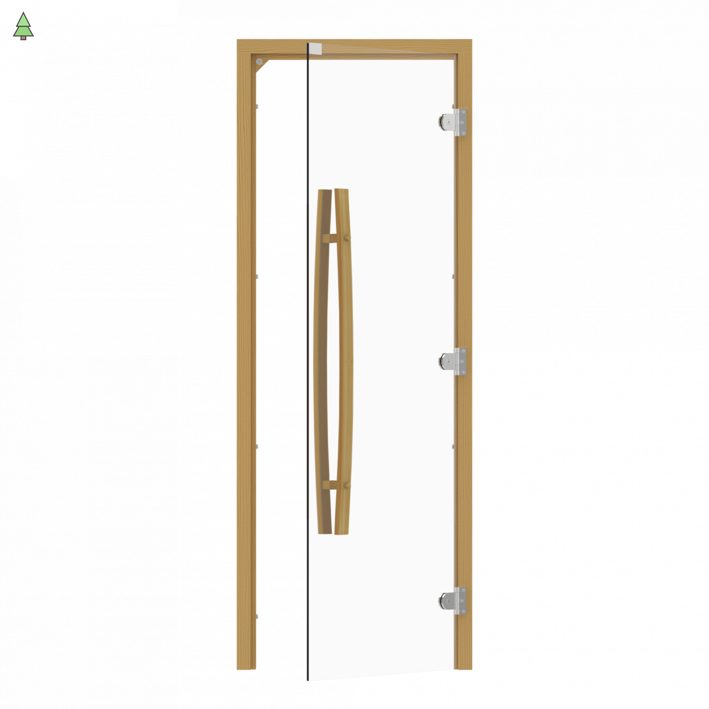 SAWO Дверь 7/19, прозрачная, левая, без порога, осина, изогнутая ручка, 741-3SCA-L-1