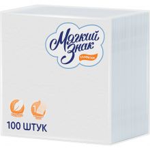 Салфетки бумажные, 100 шт., 24×24 см, МЯГКИЙ ЗНАК, белые, 100% целлюлоза, C4