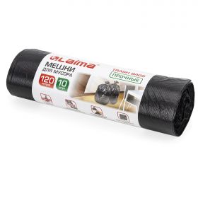 Мешки для мусора 120 л, черные, в рулоне 10 шт., прочные, ПНД 18 мкм, 70×110 см, LAIMA, 601386