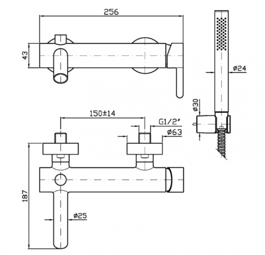 Cмеситель для ванны и душа Zucchetti Isy22 ZIS139 схема 2 Cмеситель для ванны и душа Zucchetti Isy22 ZIS139 схема 2