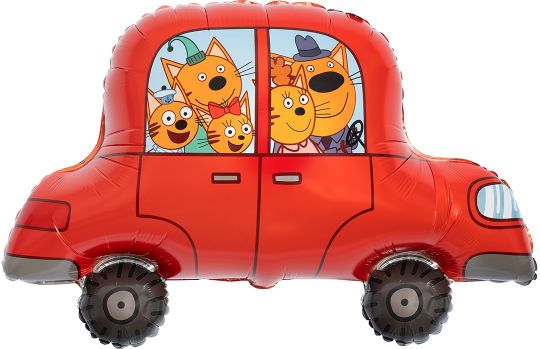 Семейка Три Кота на машине шар фигурный фольгированный с гелием