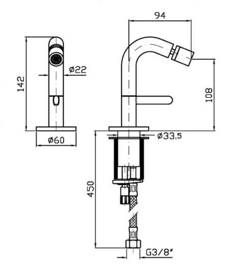 Прогрессивный смеситель для биде Zucchetti Isy22 ZIS2814 схема 2
