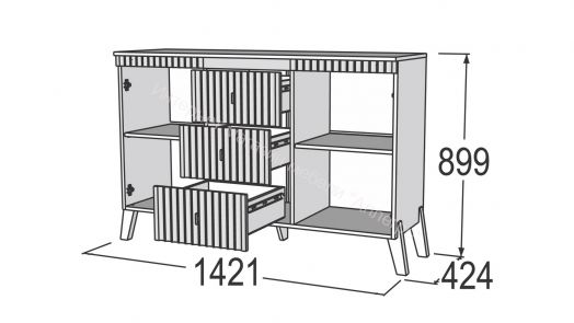 Комод с ножками Ольга 3 Дуб коми, лофт голден пэлас