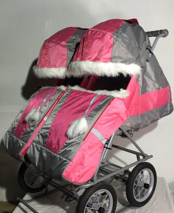 Санки-коляска для двойни (розовая)