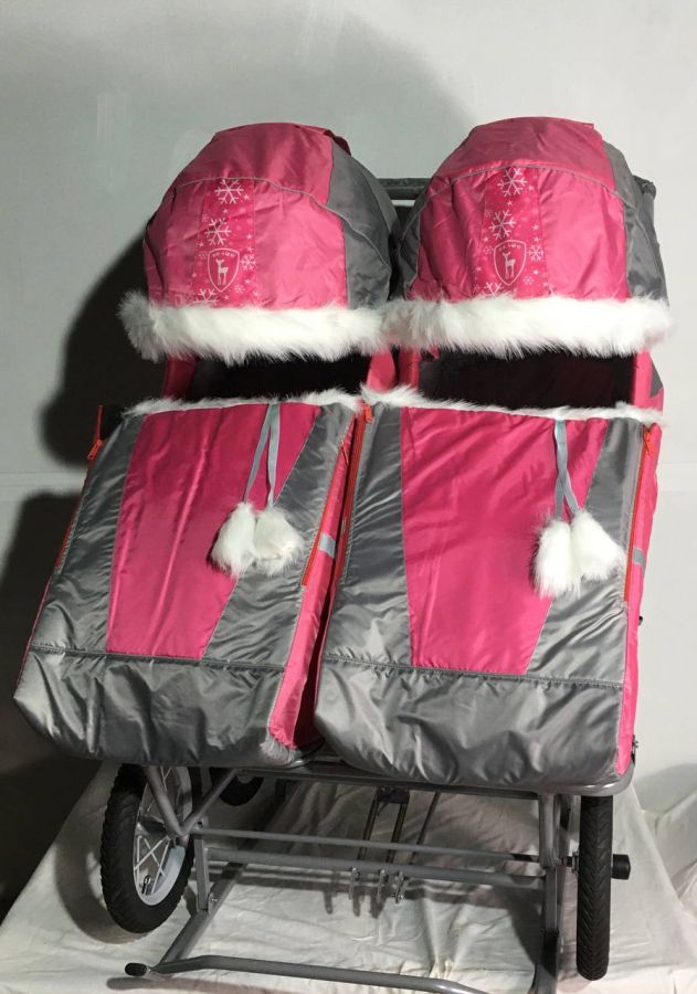 Санки-коляска для двойни (розовая)