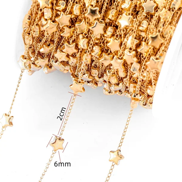 Цепь из металла СО ЗВЕЗДАМИ диаметр 6 мм 1 метр в упаковке разный цвет металла (СBS-Y24.26)