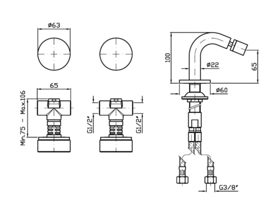 Смеситель для биде Zucchetti Isy22 ZIS4751 схема 2
