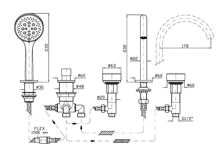Смеситель на борт ванны Zucchetti Isy22 ZIS5513.C50 ФОТО