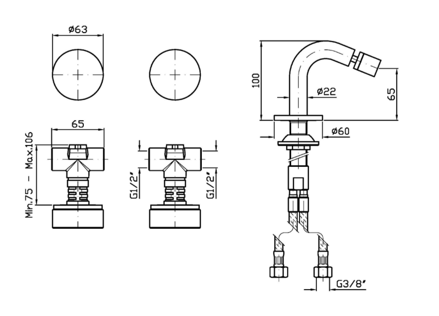 Смеситель для биде Zucchetti Isy22 ZIS5751 ФОТО