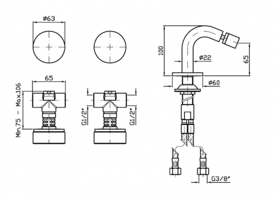 Смеситель для биде Zucchetti Isy22 ZIS5751 схема 2
