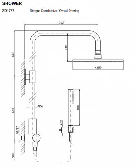 Душевая система Zucchetti Isy ZD1777 с термостатическим смесителем схема 2