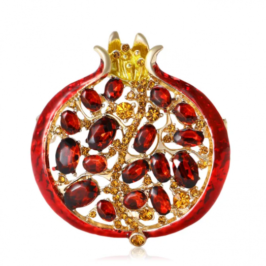 Брошь Гранат 33х35мм металл с эмалью и разноцветными стразами, золотой шт. (JMM152-01)