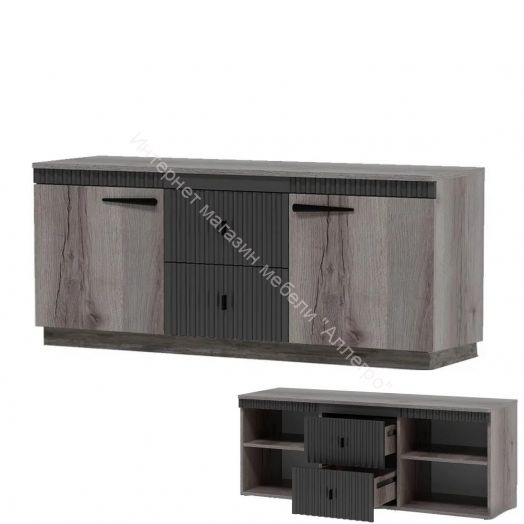 Тумба ТВ на цоколе Ольга 3 Дуб делано серый