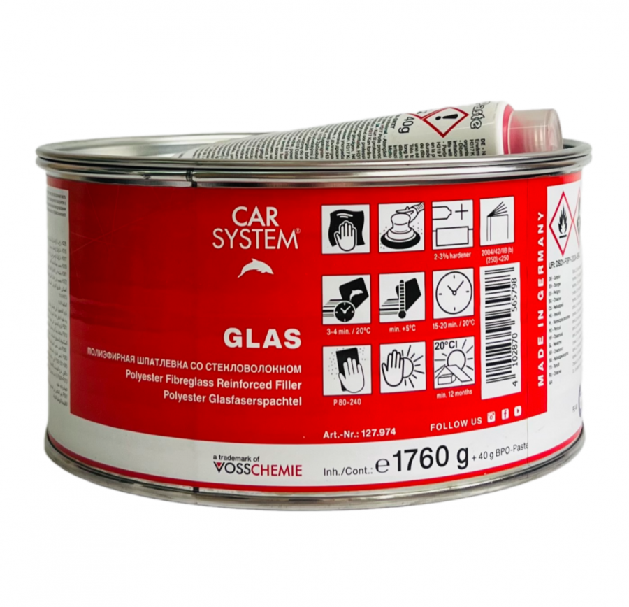 Шпатлевка 2К полиэфирная стекловолокнистая "Glas" зелен. (1,8кг)