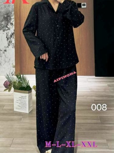 Пижама хлопок с брюками  AIPINGNA 008 (черная  в горох)