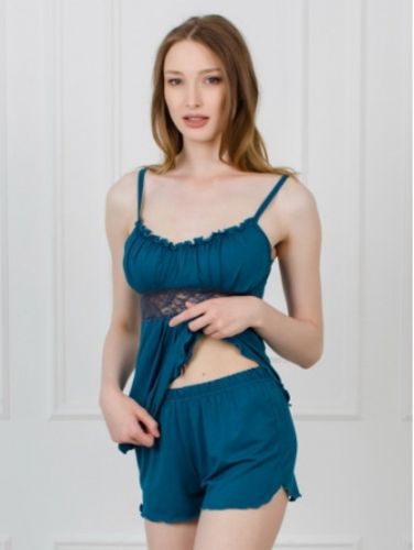 Пижама из вискозы с кружевом, топ и шорты К23(23) темно-бирюзовый