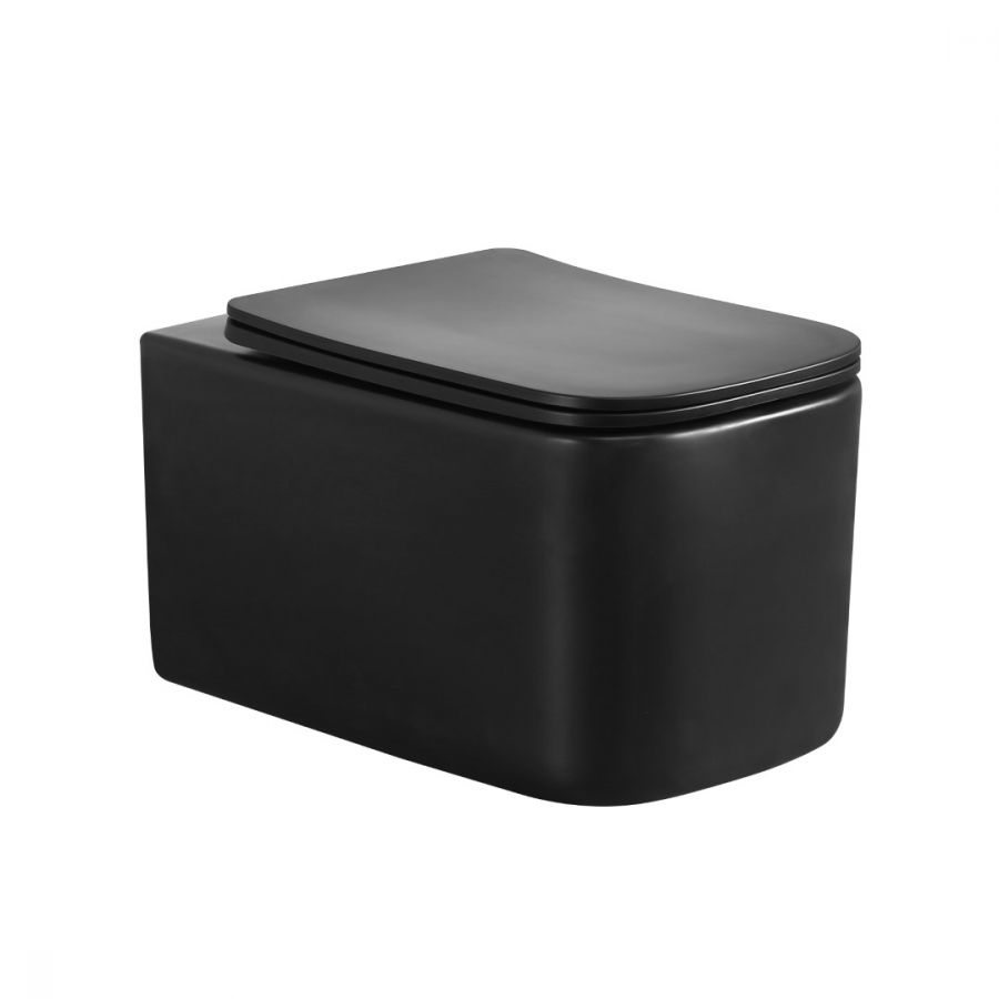 Унитаз подвесной, Mane Черный матовый c крышкой
