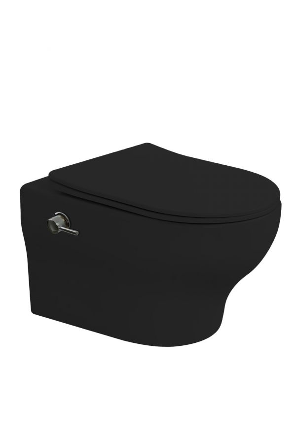 Унитаз подвесной с функцией биде FIORE Черный матовый c крышкой, функция Торнадо