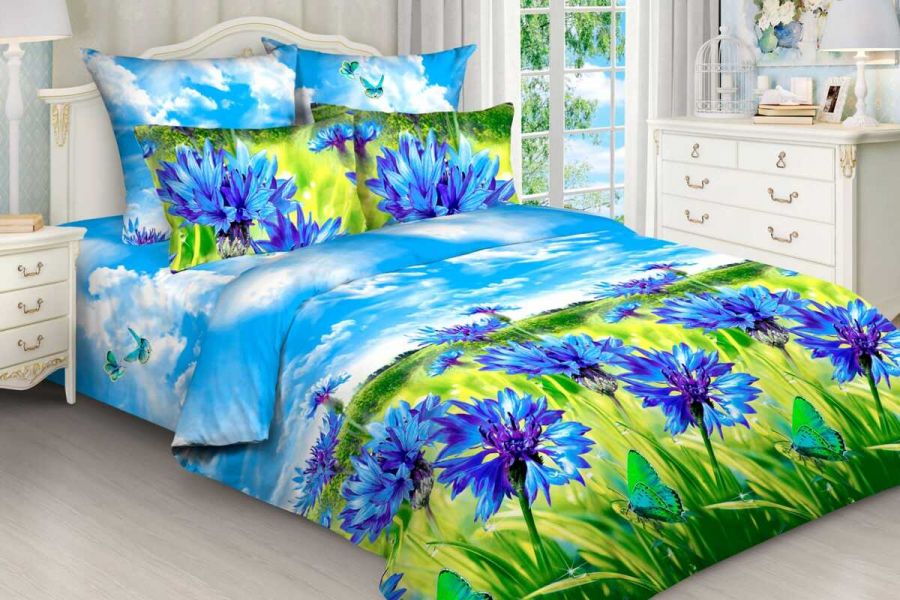 Бязь семейный [в ассортименте] Комплект постельного белья С васильками постельное белье