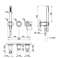 Смеситель для душа Gessi Jacqueline 77036 встраиваемый с ручным душем схема 2