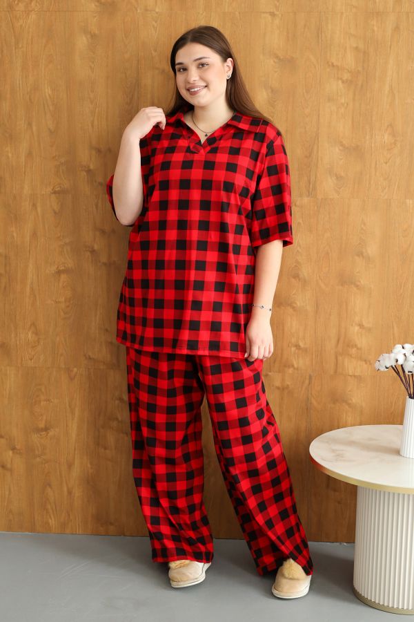 Костюм домашний с брюками больших размеров К-02 [красный]