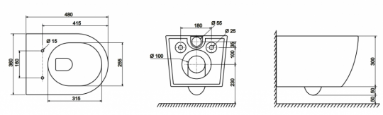 Унитаз подвесной TECEspring9700997 схема 2 Унитаз подвесной TECEspring9700997 схема 2