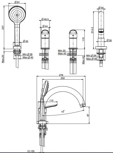 Смеситель для ванны и душа Fima carlo frattini Spot F3014 схема 2