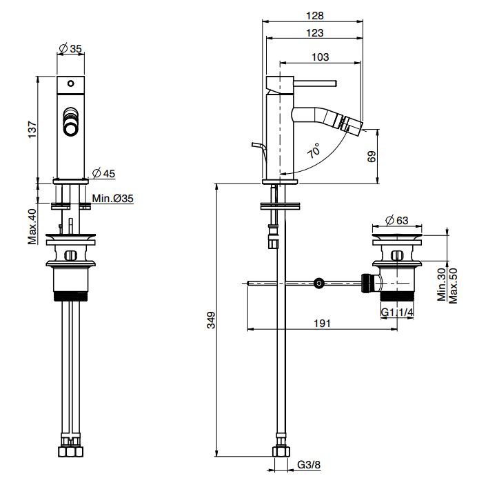 Fima carlo frattini Spillo Tech смеситель для биде F3032TXSG цена от 57 417 ₽ Фото Fima carlo frattini Spillo Tech смеситель для биде F3032TXSG