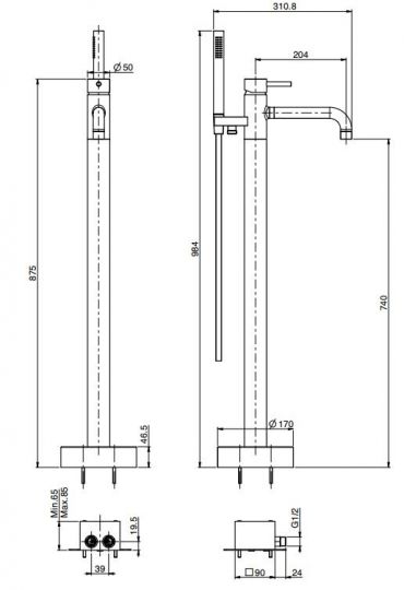 Смеситель напольный для ванны и душа Fima carlo frattini Spillo up F3034/6N схема 2