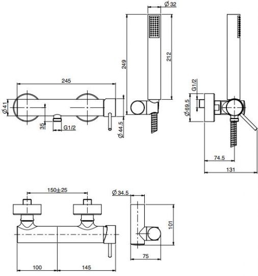 Fima carlo frattini Spillo Tech смеситель для душа F3035T схема 2 Fima carlo frattini Spillo Tech смеситель для душа F3035T схема 2