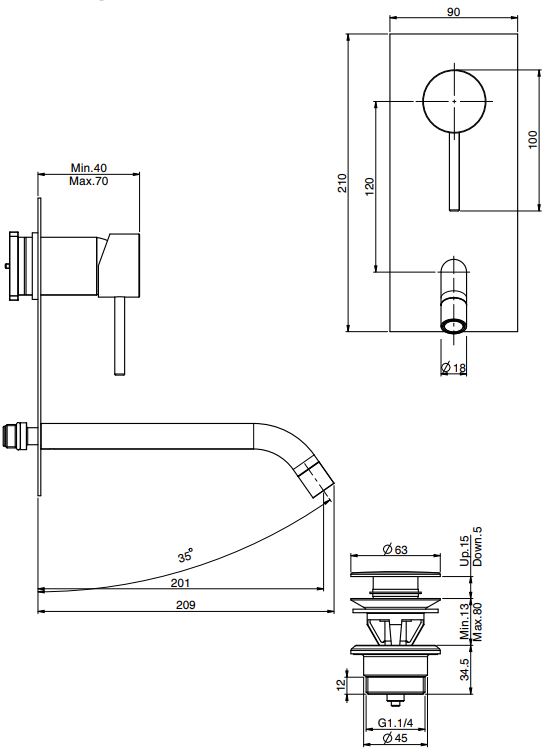 Fima carlo frattini Spillo up смеситель для раковины F3051VLX5