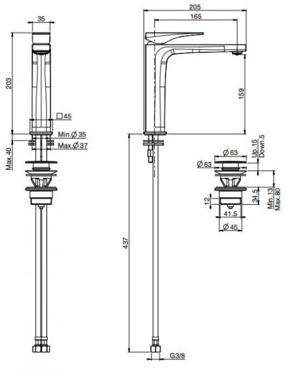 Fima carlo frattini Zeta смеситель для раковины F3961LN схема 2